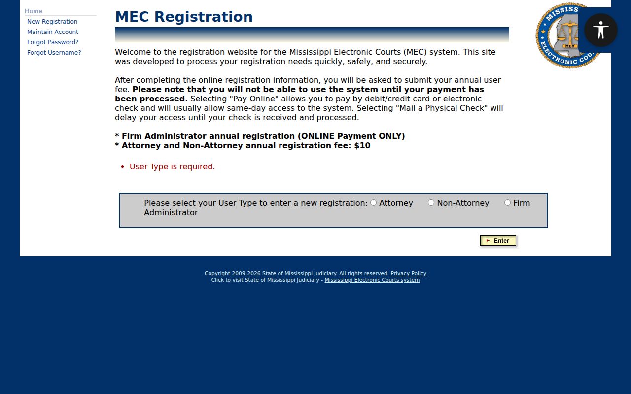 Amite County PAMEC warrant record registration screen for the Sixth Circuit electronic court system